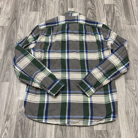 J. CREW Slim Fit Button Down Blue, Gray & Green Plaid Flannel Shirt Men's Size M - Picture 2 of 7